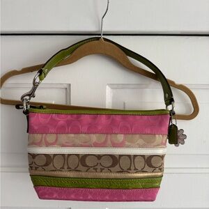 Coach Signature Multi Stripe Pink Green Brown Shoulder Bag 14725